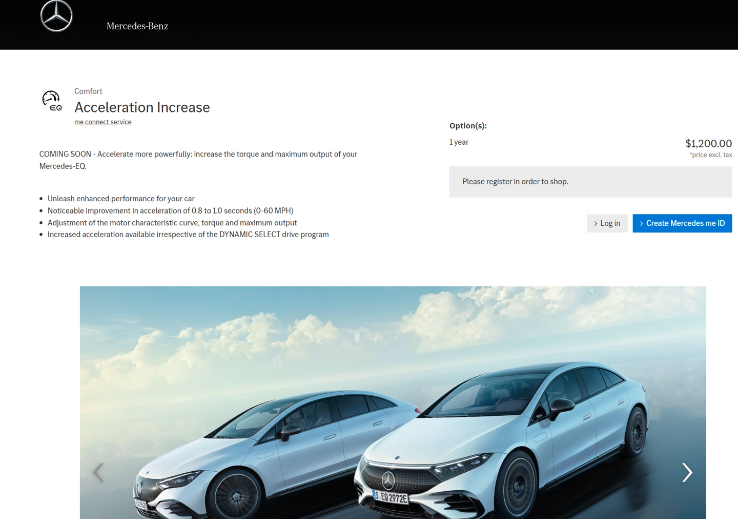 奔驰在北美推出 EQ 系列“性能解锁”服务，1200 美元订阅一年