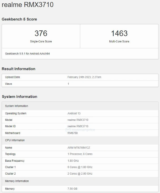realme C55 手机曝光：搭载联发科 Helio G85 芯片，运行安卓 13